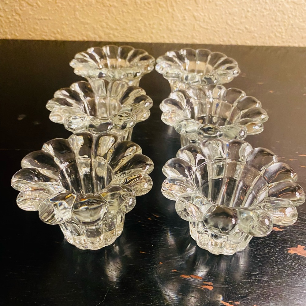 Six VINTAGE glass sunflower candleholders